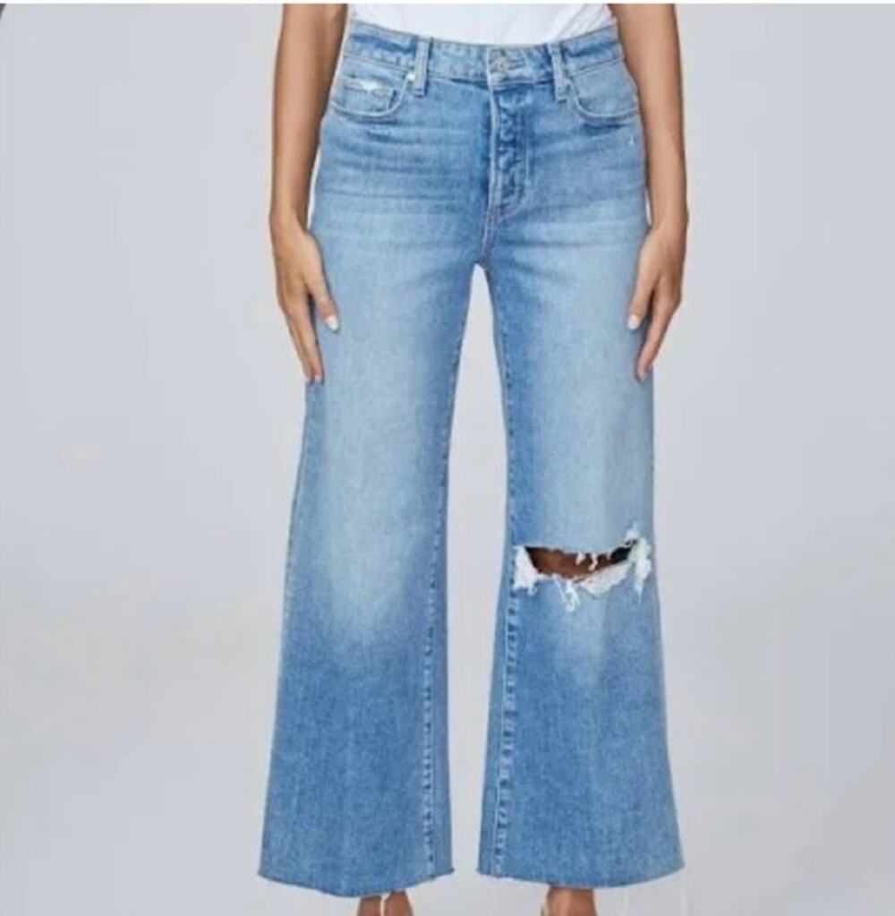 Paige Anessa Wide Leg Kara Deconstructed Denim Cropped Jeans size 27